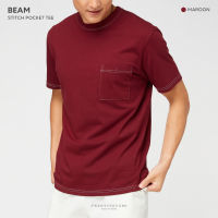 TWENTYSECOND เสื้อยืดแขนสั้น รุ่น BEAM STITCH POCKET TEE (Oversized fit) - สีแดง / Maroon