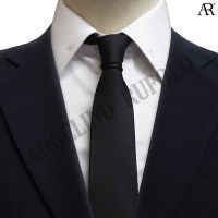 ANGELINO RUFOLO Necktie(NTSL-พื้นทอ005) เนคไทผ้าไหมทออิตาลี่คุณภาพเยี่ยม ดีไซน์ Slim Matte Black Classic สีดำ
