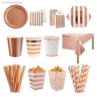 ❈∏ Rose Gold Disposable Party Tableware Paper Plates Napkins Straws Cups Baby Shower Birthday Party Decoration Kids Party Supplies