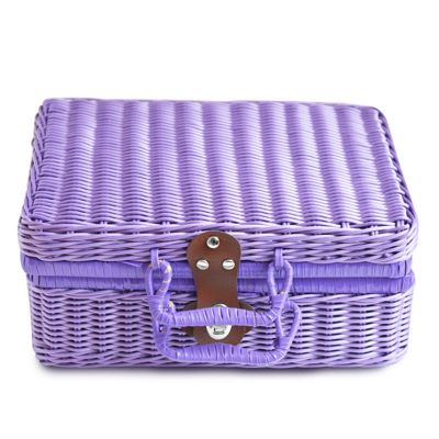 Retro Imitation Rattan Picnic Basket Woven Suitcase Photography Props Home Decoration Storage Brown