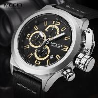 นาฬิกาข้อมือชาย Mens Watches นาฬิกาข้อมือแฟชั่น สายหนังสีน้ำตาล MEGIR Watch รุ่น TG01-BR