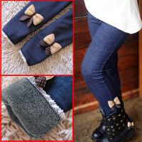 ♕ Children Velvet Jean Girl Leggings Autumn Winter Children 39;s Cashmere Warm Legging Kids Bow Trousers Elastic Waist Pants Girls