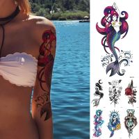 Waterproof Temporary Tattoo Sticker Old School Mermaid Flash Rose Tattoos Body Art Arm Fake Tatoo Women Men Stickers