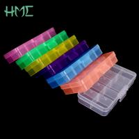 【hot】❡  Hot 12.8x6.5x2.2cm 7 Colors 10 Cells Beads Jewelry Organizer Transparent Splittable Plastic Storage Boxes