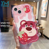 YiaMia เคสโทรศัพท์แฟชั่นสำหรับ VIVO Y51 / VIVO Y31การ์ตูน3D น่ารักหมีสตรอเบอร์รี่หมีวินนี่หมีภาพเคลื่อนไหวเคสโทรศัพท์มีลายเคสโทรศัพท์ขอบหยักฝาครอบด้านหลังเพื่อการป้องกัน TPU นุ่มสำหรับเด็กผู้หญิง