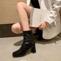 Large Size Womens Shoes 34-43 Plus Martin Boots Women 41 Influencer Thick Heel Square Toe High Small Short