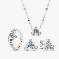 925 Silver Jewelry Set Pumpkin Car Ring Necklace Earrings PAN Cinderella Series Mysterious Charm For Girlfriend Party