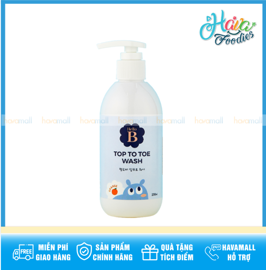 Dầu gội và sữa tắm em bé 2 trong 1 hello b 250ml top to toe wash - ảnh sản phẩm 1