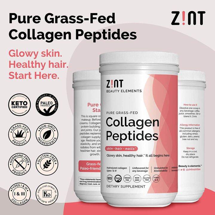 Zint Collagen Peptides Powder I Anti Aging Hydrolyzed Collagen Protein