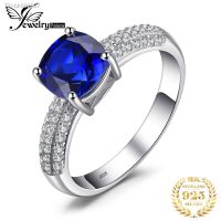 ☈◆❇ JewelryPalace Cushion 2.2ct Created Blue Sapphire 925 Sterling Silver Ring for Women Fashion Statement Gemstone Engagement Ring