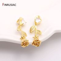 ✥ FINRUSIAC 30.5x11mm Rose Charms Exquisite 14K Gold Plated Rose Flower Charms Pendants DIY For Women Earring Making Supplies