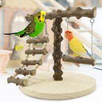 Parrot Playstand สนามเด็กเล่นไม้เนื้อแข็ง Perch Stand บันไดกัดของเล่นสำหรับ Parrots Parakeets Canaries atiels อุปกรณ์