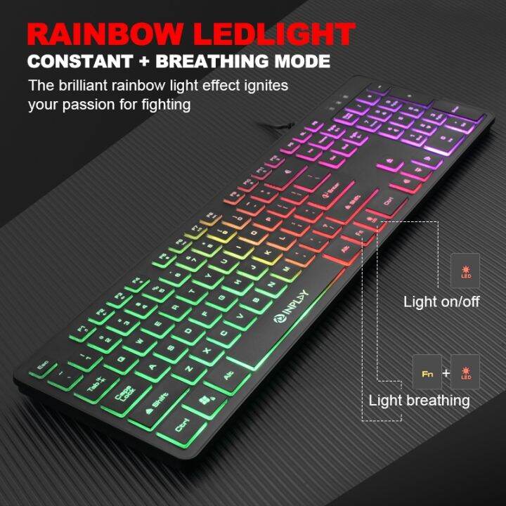 wired keyboard for pc INPLAY KB066 Rainbow luminous Gaming Keyboard 104