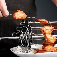 304 Stainless Steel Rotating Grill Skewers BBQ Grill Cage Barbecue Air Fryer Lamb Skewers Grill Electric Oven Accessories