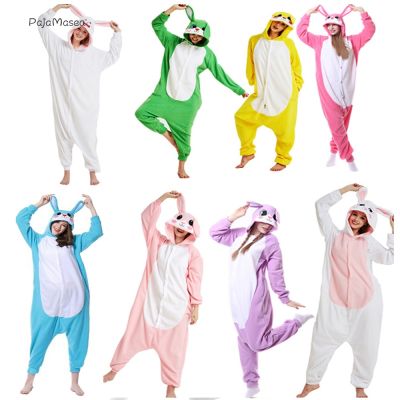 Lovely Animal Bunny Fleece Women Rabbit Onesie Adult Unisex Cosplay Costume Pajama Sleepwear Men Halloween PartyRaccoon Kigurumi