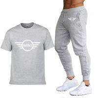 New Summer Fashion Men T-Shirt Mini car Logo Printing Casual Short sleeve Round Neck Cotton Mens T-shirt pants 2 piece suit