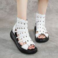 Birkuir Sals ถัก Wedges Kulit Asli สำหรับผู้หญิงหรูหรา Sals กลับซิปกลวงออกลำลองฤดูร้อน