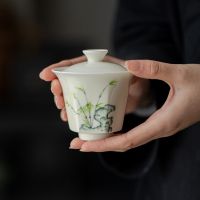 มือทาสีหินพอร์ซเลน Gaiwan สำหรับชาไม้ไผ่ Tureen T Eaware ถ้วยชาจีนชาม Chawan ชา Ceramony ชุด