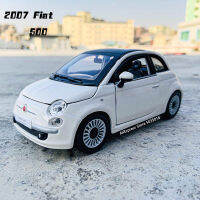 Bburago 1:24 2007 Fiat 500L สีเหลืองแบบจำลองรถจากโลหะอัลลอยด์ศิลปะทำมือโมเดลตกแต่งของเล่นแบบชุดสะสมเครื่องมือของขวัญ