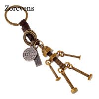 KOtik 2023 New Punk Vintage Men Robot Keychain Copper Alloy Genuine Leather Key Chains Hand Made