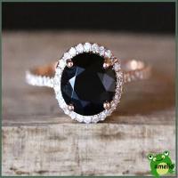 AMELIO แหวนชุบเงินเป็นของขวัญเพชรสีดำอุปกรณ์ประกอบฉากขอแต่งงานเครื่องประดับโบราณ