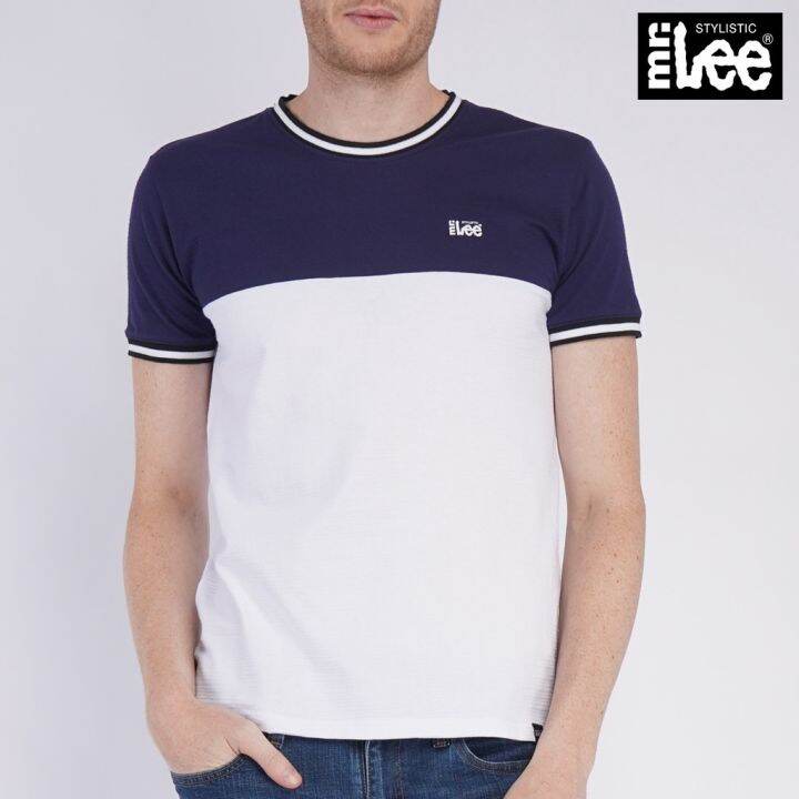 Stylistic Mr. Lee Men's Basic Tees Semi Body Fit 17576 (Navy Blue/White ...