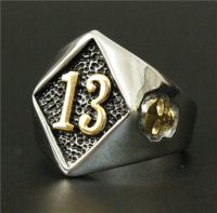 {BUSA Fashion Accessories} ขนาด8-20มอเตอร์ Biker Lucky Number 13แหวน316L สแตนเลสผู้ชายแฟชั่นเท่ผู้ชาย Biker Skull Ring