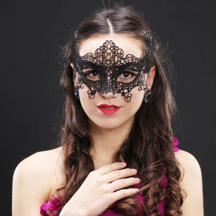หน้ากากใบหน้าแมสเคอร์เรตลูกไม้กลวงสำหรับผู้หญิงผ้าปิดตาชุดคอสเพลย์พร็อพชุดแฟนซีงานปาร์ตี้ฮาโลวีน