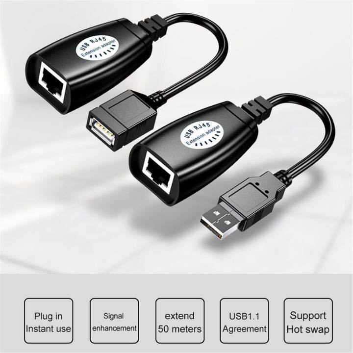 chaunceybi-2pcs-usb-to-rj45-lan-cable-extension-extender-over-cat5-cat6-cord-networking-accessories