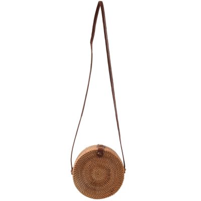 Bali Vintage Handmade Crossbody Leather Bag Round Beach Bag Girls Circle Rattan bag Small Bohemian Shoulder bag