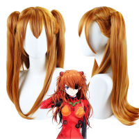 JOY &amp; BEAUTY EVA Asuka Langley Soryu คอสเพลย์วิกผมยาวสีส้มพร้อมคลิปผมหางม้า2ชิ้นวิกผมสังเคราะห์ทนความร้อนหมวก ~