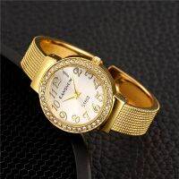 【YF】▣  NEW Luxury 2023 Rhinestone Fashion Gold Ladies Wristwatches Bangle Zegarek Damski