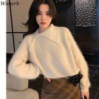 Woherb Women Cashmere Sweater Korean Style Knitted Casual 2023 New Autumn Female Loose Asymmetrical Pullovers Pull Femme