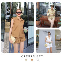 Caesar set - ชุดเซ็ท2 ชิ้นผ้าคอตตอน ไหล่เสริมฟองน้ำ ใส่เที่ยว ทำคอนเท้น - งานป้าย