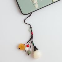 Chinese element natural bodhi root carving lily rose mobile phone chain pendant U disk hanging chain bag pendant custom lanyard