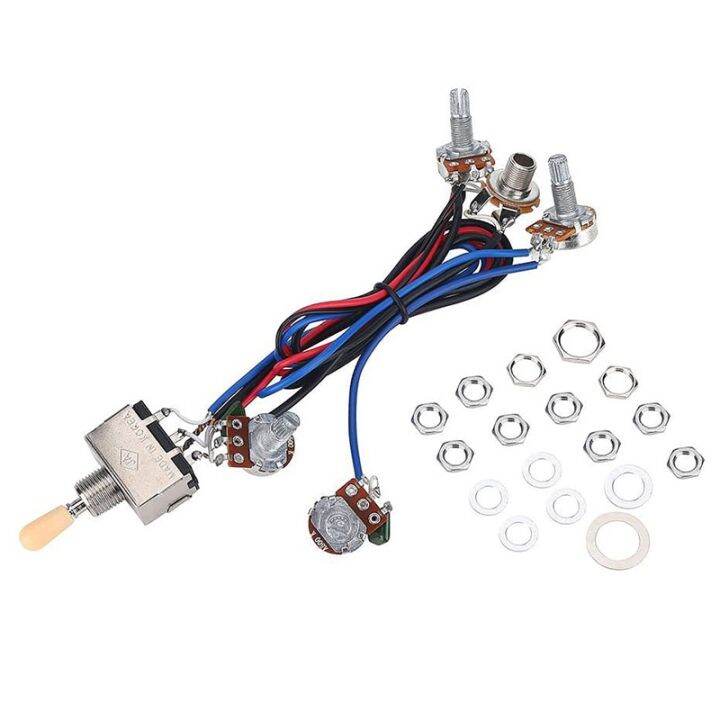 Electric Guitar Wiring Harness Kit, 2T2V 3 Way Toggle Switch 500K Pots
