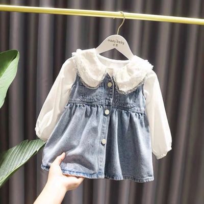 [COD] spring and autumn suit 1-5 years old baby girl foreign style dress 3 girls denim two long-sleeved trendy