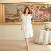 Cross-border 2022 spring and summer new knitted cotton pajamas womens short-sleeved mid-length nightdress court style princess home service top