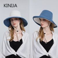 Ice-Cold Big-Brim Double-Side Fisherman Hat Women Panama Summer Cool Solid Beach Foldable Outdoor Anti UV Bucket Hat Sun Caps