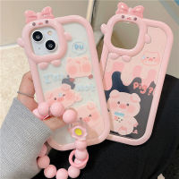 สร้อยข้อมือรูปมอนสเตอร์หมูน่ารักทำจากซิลิโคนนิ่มเคสสำหรับ Apple iPhone โทรศัพท์14 13 12 11 X XR Pro Max เคสด้านหลังทันสมัยจาก GGQcase