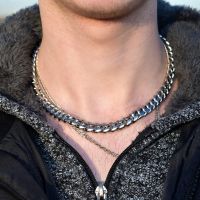 【CW】Hip Hop Cuban Link Choker Chain Neck Necklace 35+5cm Silver Color Stainless Steel Big Chunky Thick Chain Necklaces Bijoux Femme