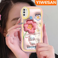 YIWESAN เคสปลอกสำหรับ Samsung Galaxy M11 A11น่ารักลายดอกไม้สีชมพู3D กับกระต่ายกรอบคลื่นสีสดใสเคสมือถือกันกระแทกแบบใสนิ่มเคสกล้องซิลิกาเจลฝาครอบป้องกันสุดสร้างสรรค์