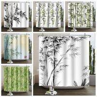 Silhouette of Bamboo Tree Leaves Japanese Shower Curtain Feng Shui Boho Chinese Style Waterproof Fabric Bathroom Curtain 180x180