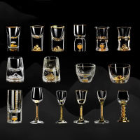 24K Gold Leaf Small Shot Glass Set Lead-Free Crystal Glass Gild สร้างขึ้นใน Luxury Golden Vodka Spirits แก้วไวน์ขนาดเล็ก Goblet Cup888