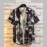 SEATUEMA เสื้อดอกไม้ชายหาดฮาวายผู้ชายสไตล์ฮ่องกงย้อนยุคหล่อเสื้อเชิ้ตแขนสั้นชุดอินสบายๆ