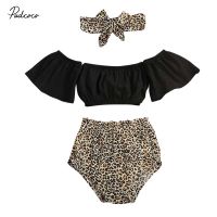 2020 Baby Summer Clothing Infant Baby Girl Clothes Off-Shoulder Tops Vest Leopard Shorts Headband 3PCS Outfits Set 0-18M