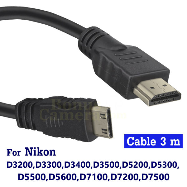 สาย-hdmi-ยาว-3m-ต่อกล้องนิคอน-d3200-d3300-d3400-d3500-d5200-d5300-d5500-d5600-d7000-d7100-d7200-d7500-เข้ากับ-4k-uhd-hd-tv-monitor-projector-cable-for-nikon