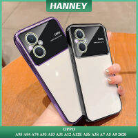 HANNEY สำหรับ A94 A95 OPPO A74 A93 A53 A31หน้าต่างขนาดใหญ่เคสเคลือบอิเล็คโทรเพลท A12 A12E A5S A3S A7 A5 A9เคสโทรศัพท์เลนส์ในตัวป้องกันกล้องกันกระแทกนุ่มใสเคลือบด้านหลังโปร่งใส