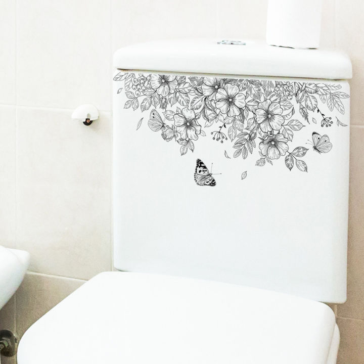 สติกเกอร์-pvc-ติดที่ตกแต่งผนังห้องน้ำลอกออกได้ลายผีเสื้อดอกไม้สติ๊กเกอร์ห้องน้ำติดในตัวกันน้ำ