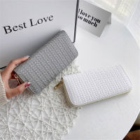 2022 Women Weave Wallet Leather Wrist Handle Phone Case Long Section Money Pocket Pouch Handbag Women Purse Card Holder Wallet